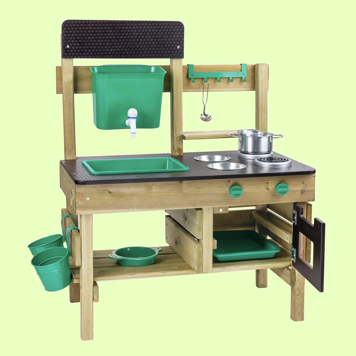 Premium Buitenkeuken Modderkeuken - Speelkeuken Buiten met Watertank en Kraan - Duurzaam Hout - 3 Jaar+ de Hape en Multicolore – photo du produit