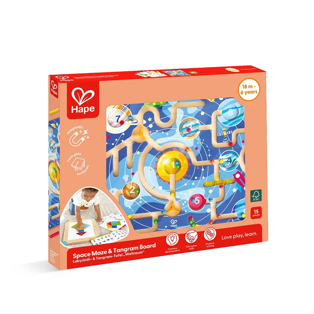 Rymdlabyrint & Tangram-bräde von Hape – Produktfoto