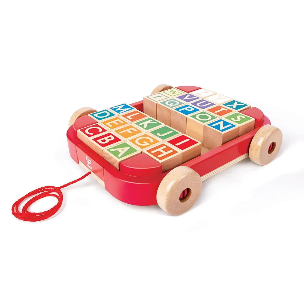 Ziehe Den Wagen Mit Stapelbaren Blöcken von Hape – Produktfoto