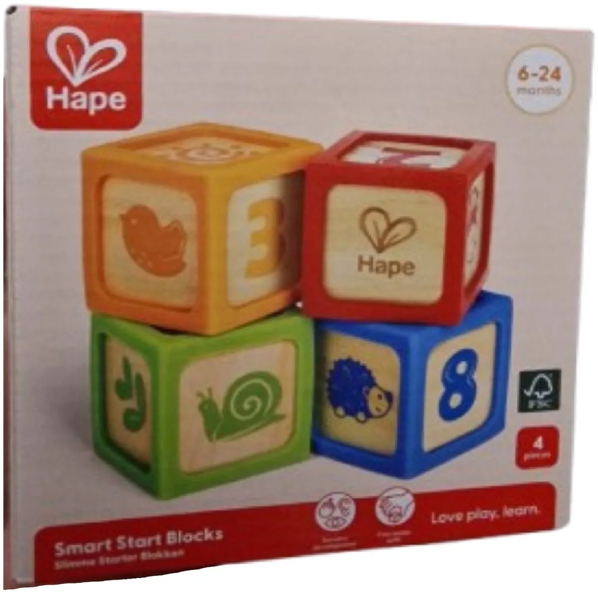 Smart Start Blocks - 4 Houten blokken - Motorische vaardigheden van Hape – productfoto