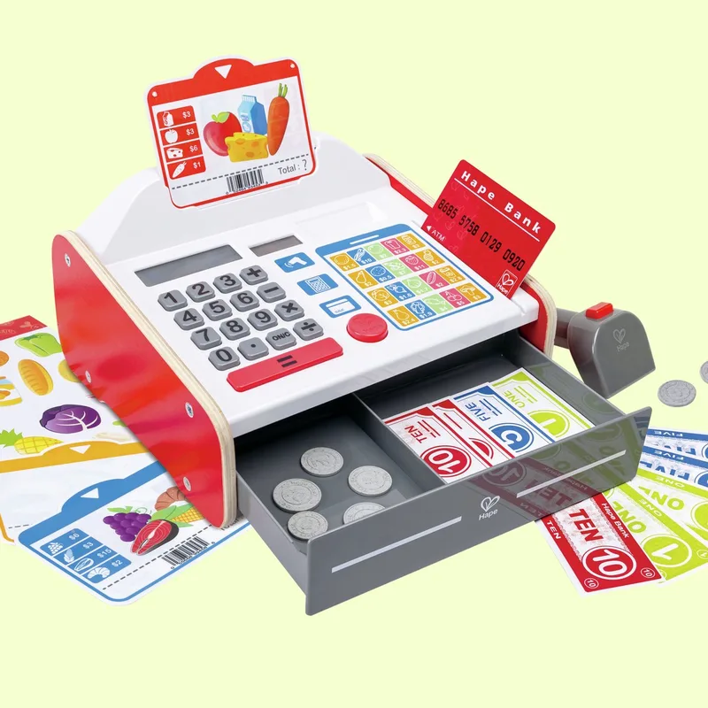 Speelkassa met Geluid en Licht - Rekenmachine, Muntgeld en Bankpas - Rollenspel Winkeltje Spelen - 3 Jaar+ van Hape in Meerkleurig – productfoto