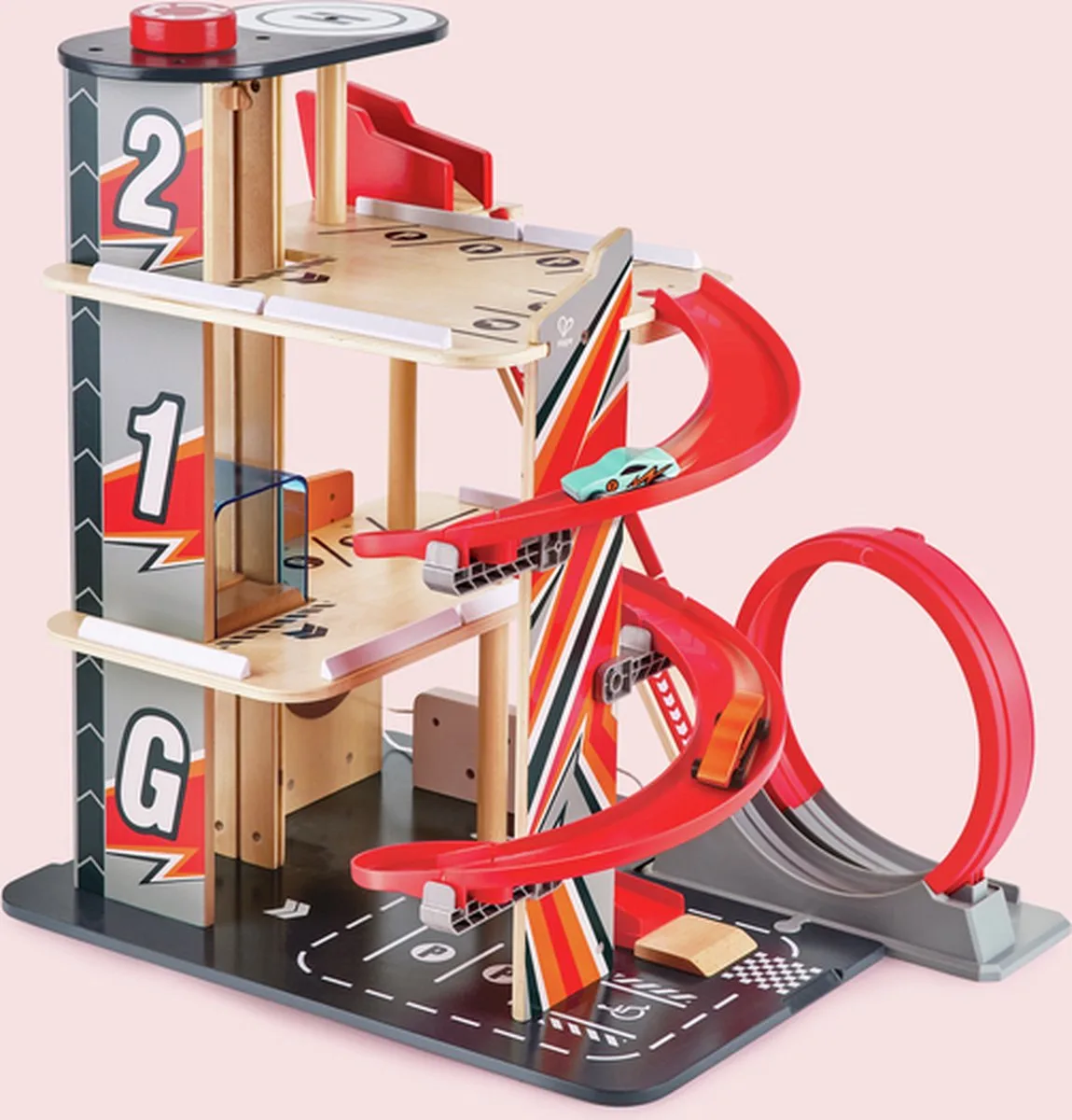 Stunt-Fahrbahn mit Ladestation van Hape in Meerkleurig – productfoto
