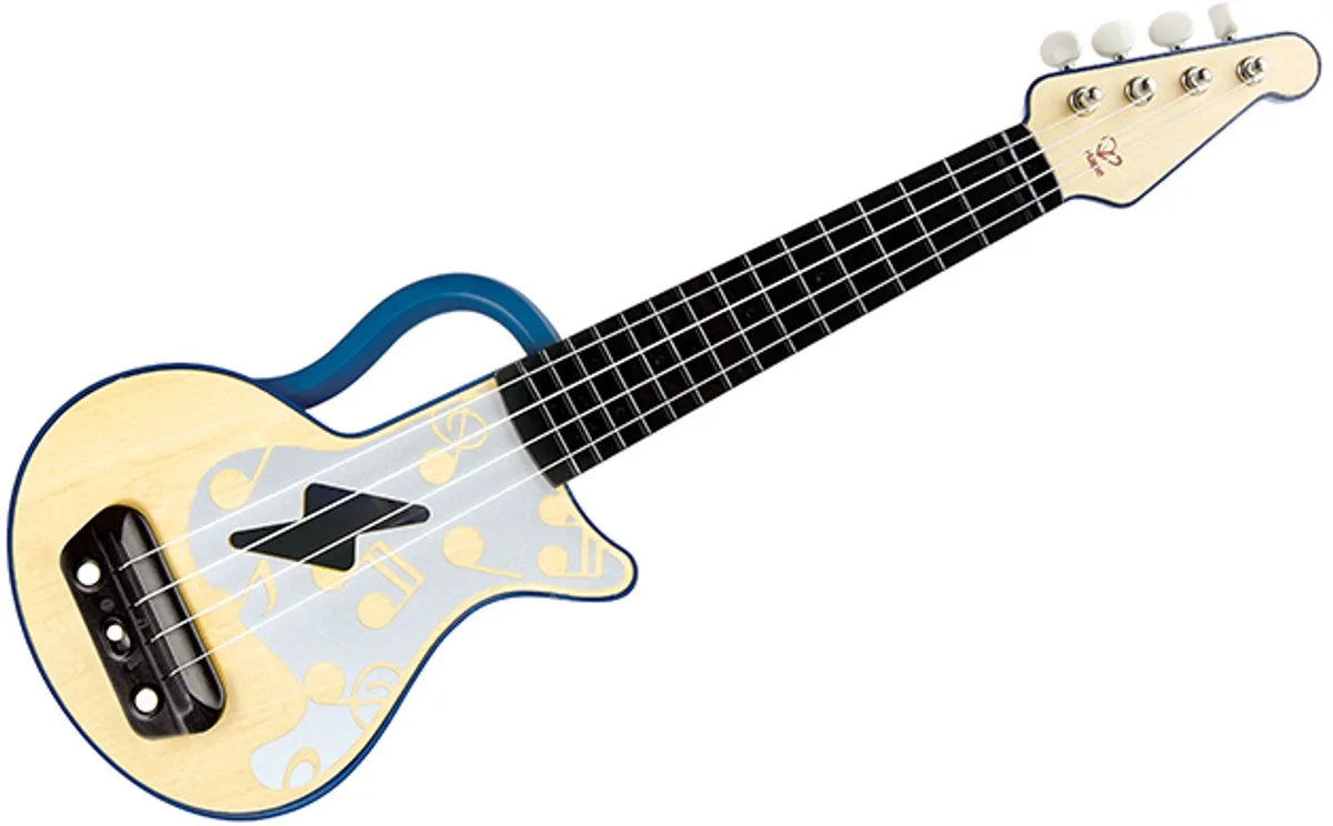 Ukelele Met Lichtjes Blauw van Hape in Naturel Hout – productfoto