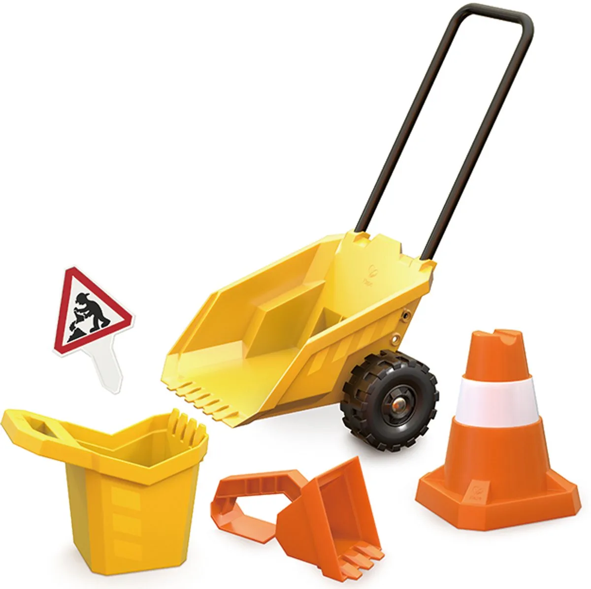 Zandschep en emmer dumperwagen set von Hape in Orange, Gelb – Produktfoto