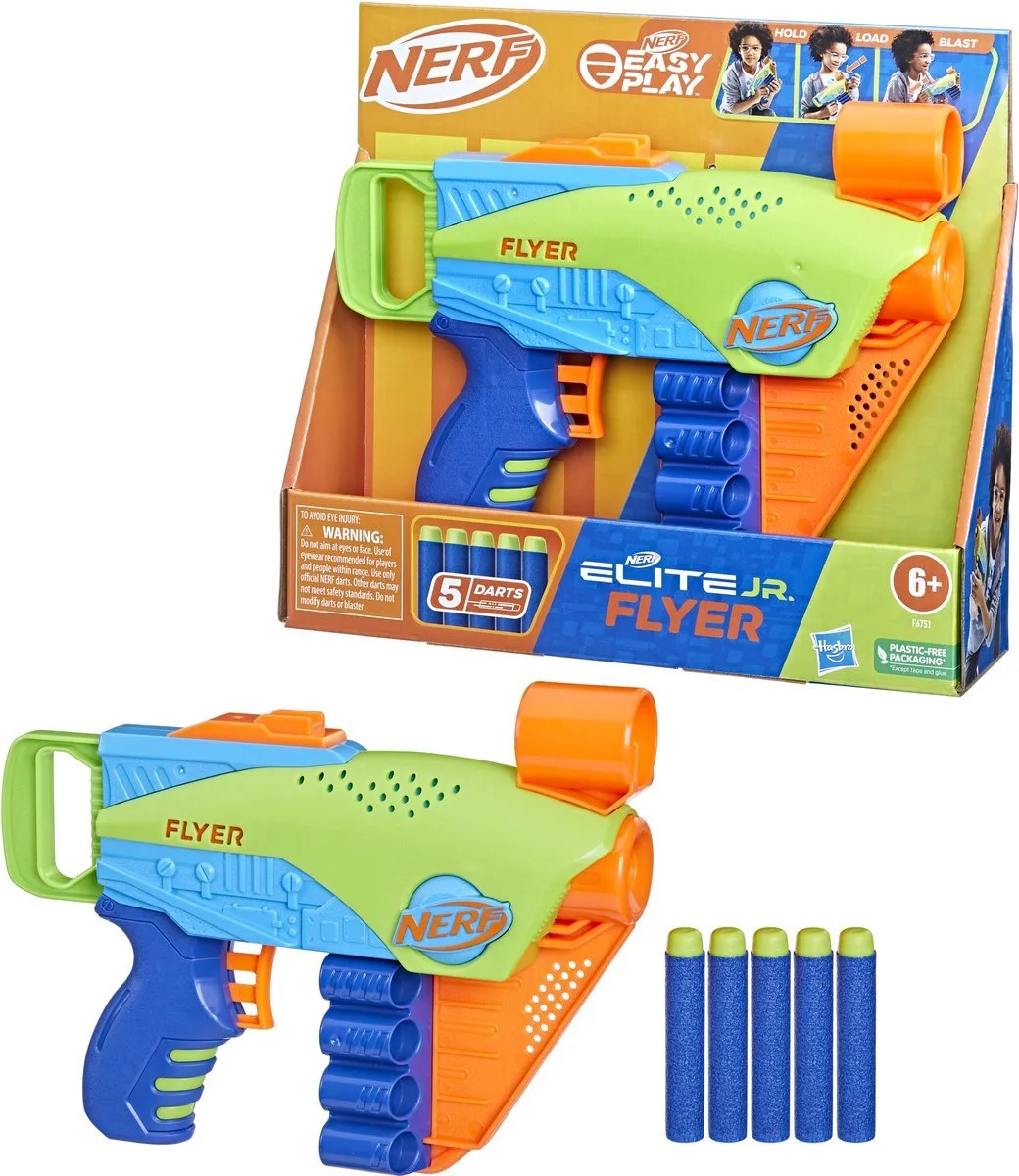 Nerf Elite Jr Flyer - Met 5 Darts - Hold Load Blast - Lichtgewicht von Hasbro in Grün – Produktfoto