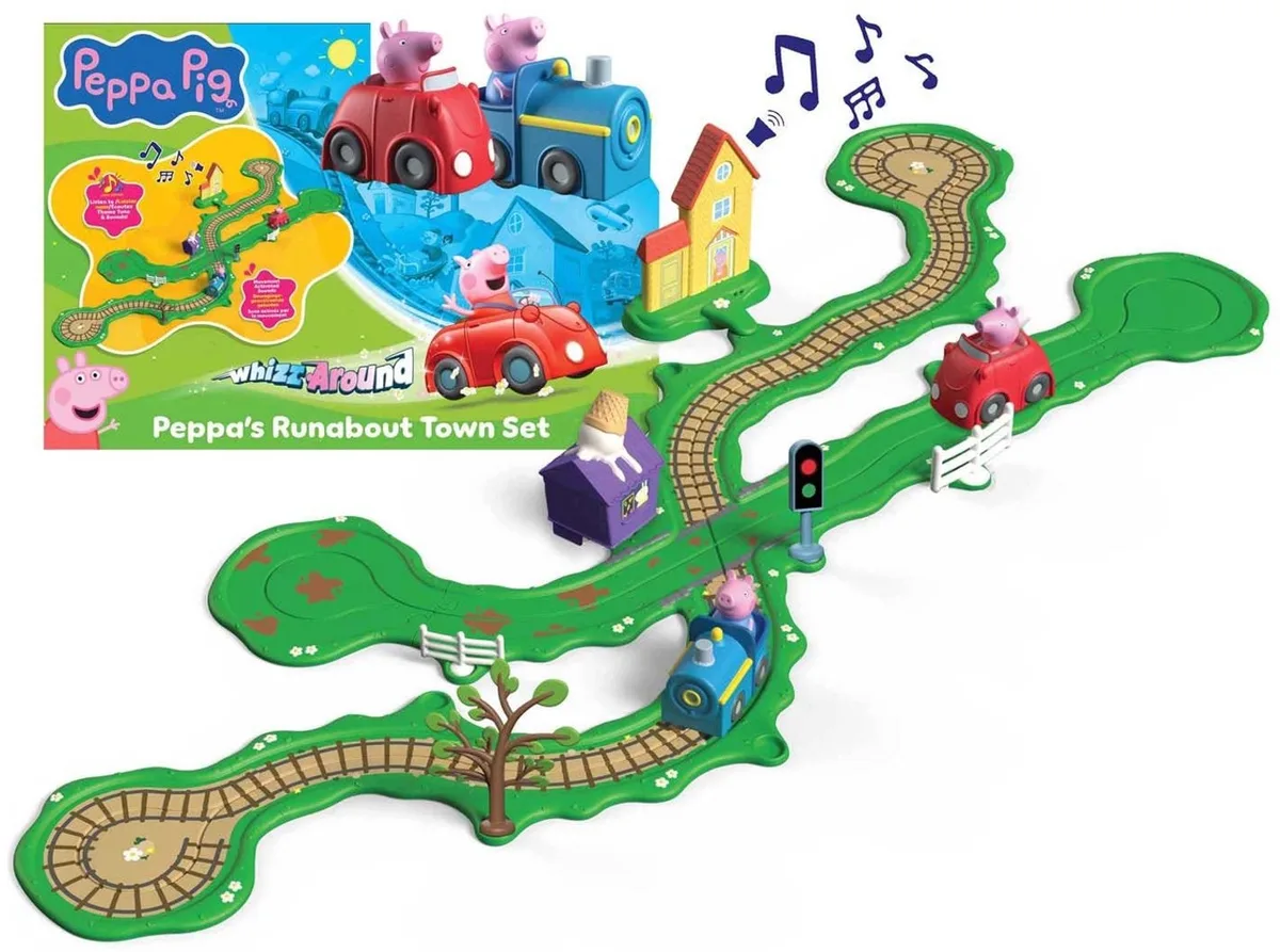 Peppa's Vrolijke Racebaan met Auto en Trein - Geluidseffecten de Hasbro – photo du produit