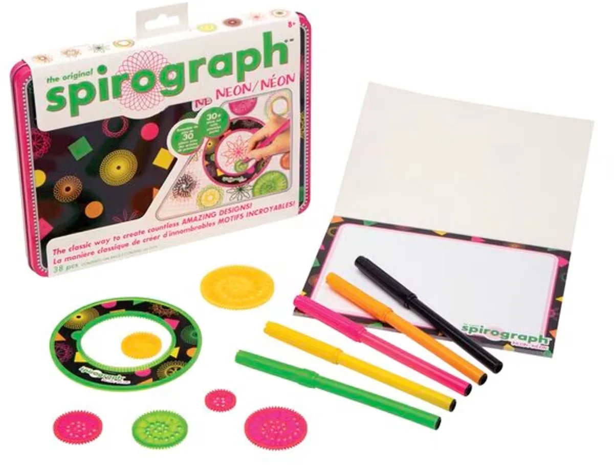 Spirograph Design Set Neon creatief tekenblik set met opbergvakje en accessoires by Hasbro – product photo