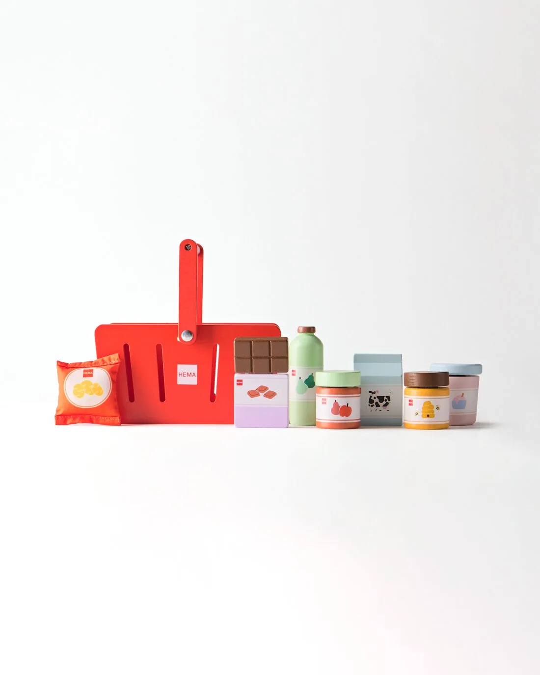 HEMA etenswaren met mandje 16x9cm hout von HEMA – Produktfoto