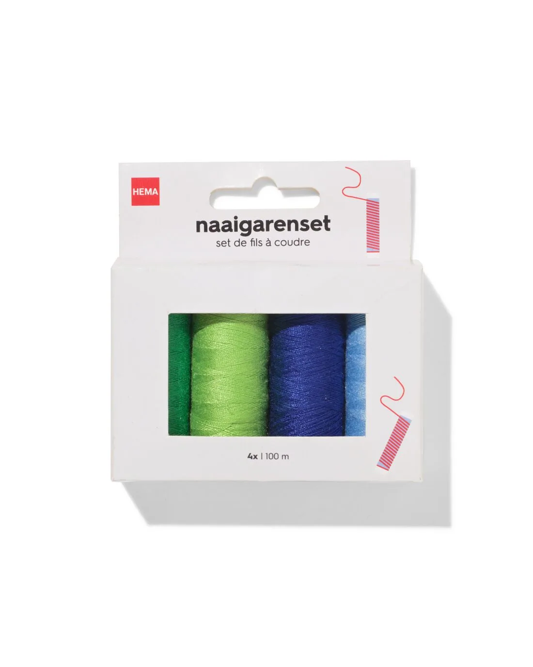 Naaigarenset 100m licht- en donkerblauw licht- en donkergroen - 4 stuks (blauw) van HEMA – productfoto