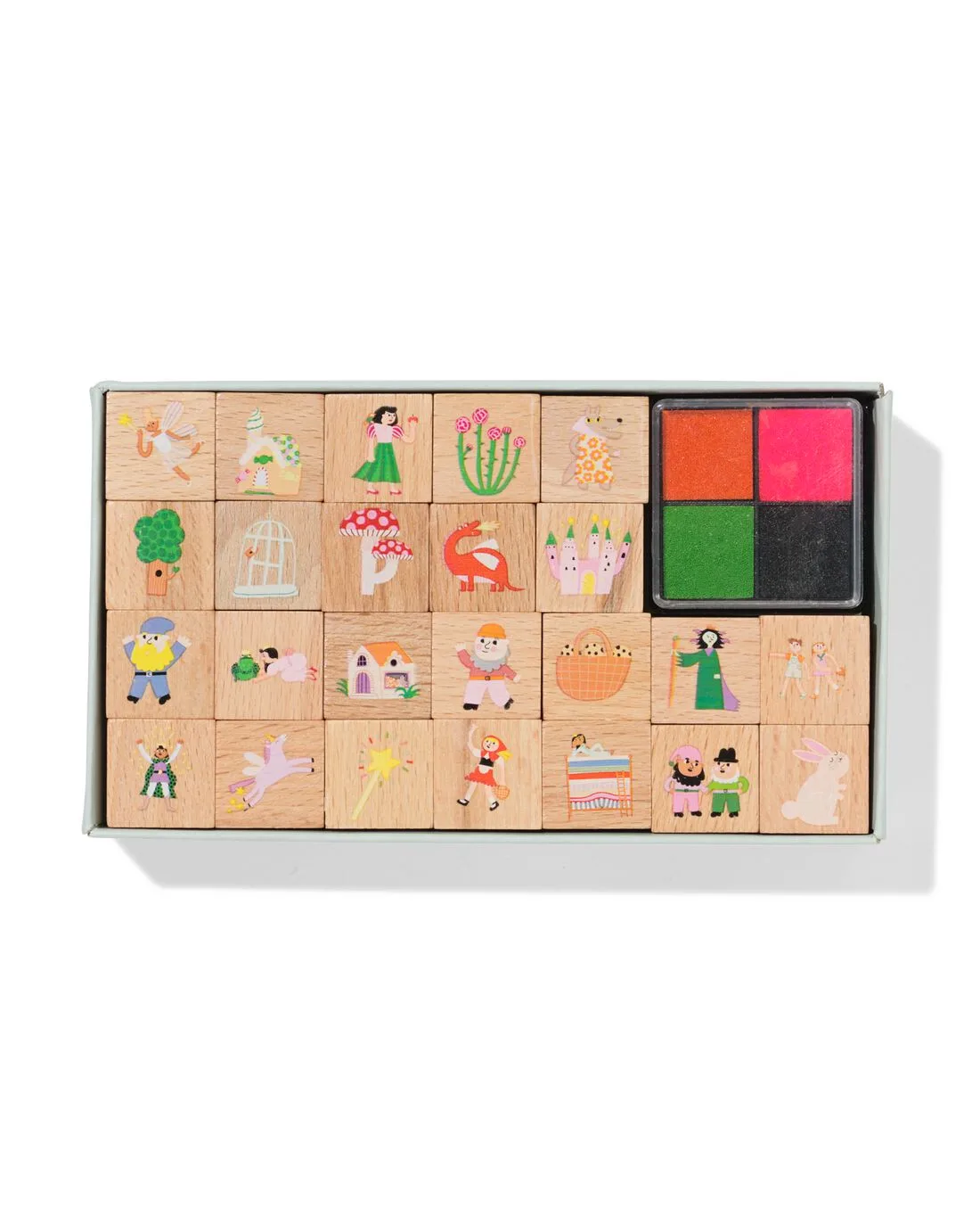 Stempelset bosfiguren hout 24-delig van HEMA – productfoto
