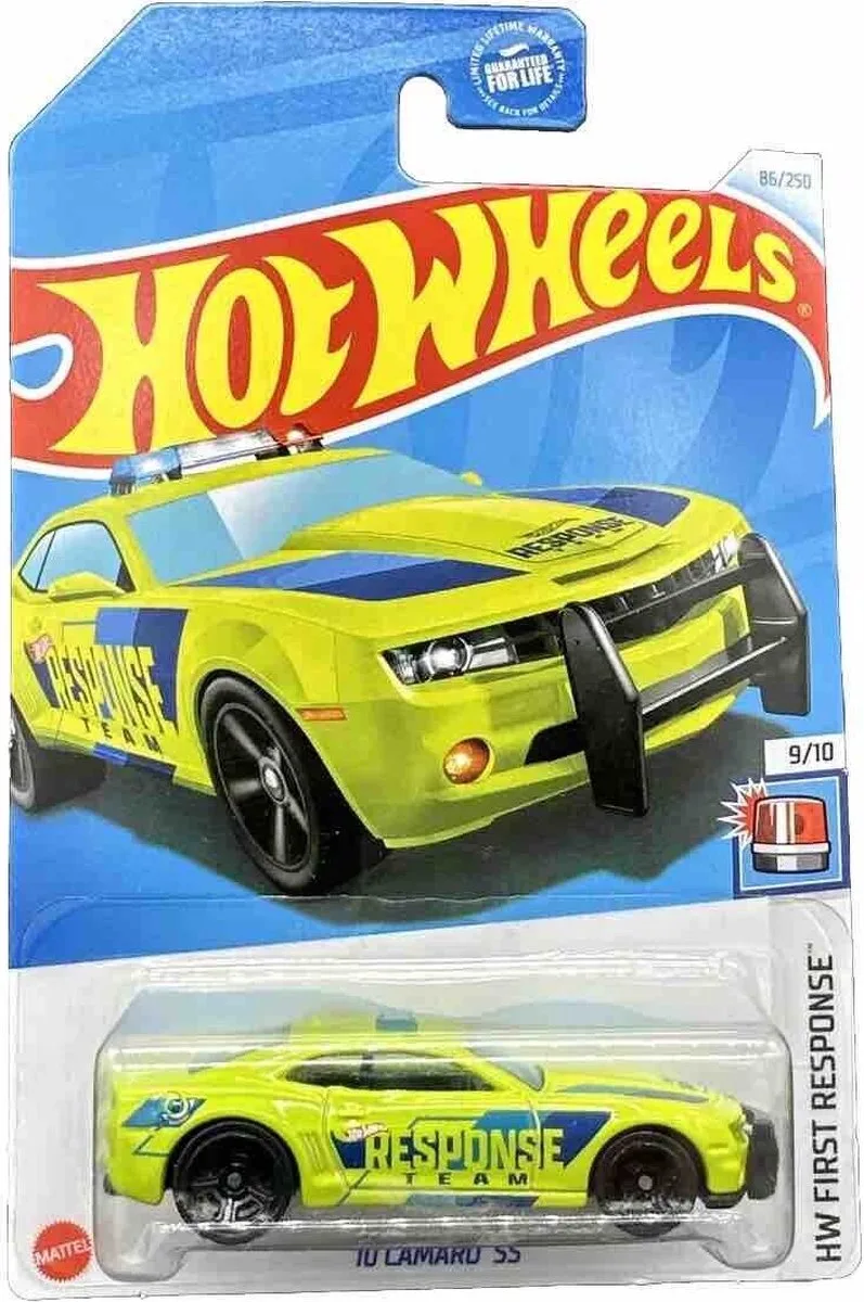 '10 CAMARO SS 86/250 (1:64) HW FIRST RESPONSE 9/10 LONG CARD van Hot Wheels in Groen – productfoto