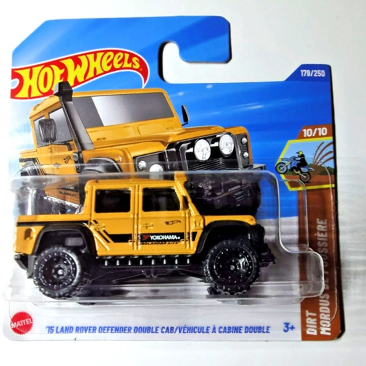 '15 LAND ROVER DEFENDER DOUBLE CAB YOKOHAMA GEOLANDER 4WD YELLOW 179/250 DIRT 10/10 2025 SHORT CARD van Hot Wheels in Yellow okohama – productfoto