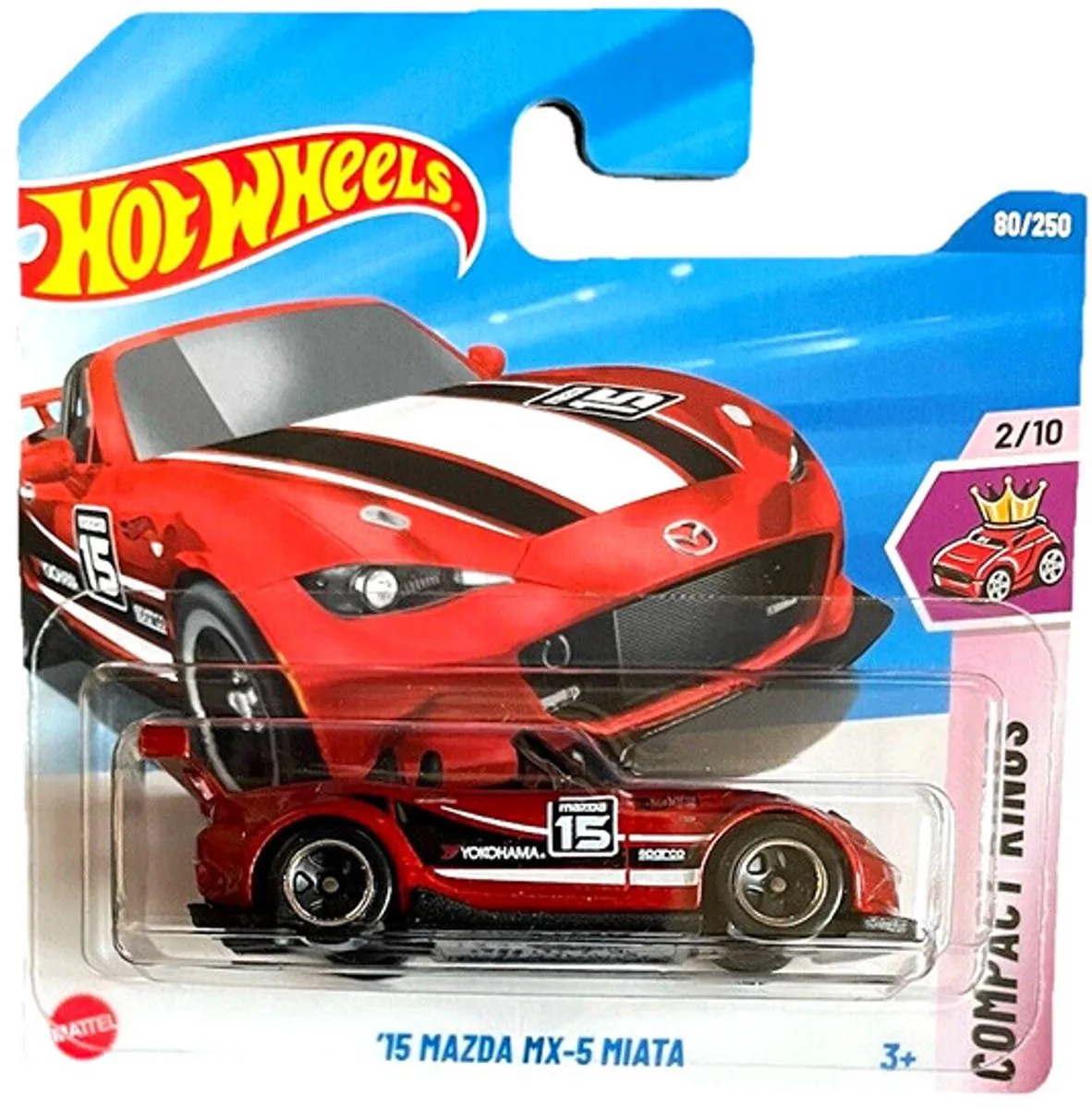 '15 MAZDA MX-5 MIATA CABRIO 80/250 1:64 HW COMPACT KINGS 2/10 SHORT CARD van Hot Wheels in Metalic red – productfoto