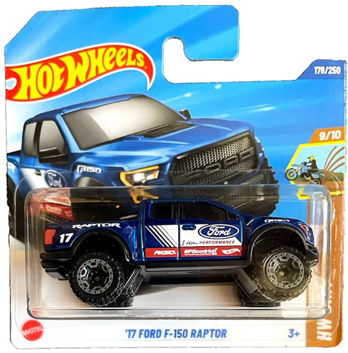 '17 FORD F-150 RAPTOR 17 BLUE 178/250 HW DIRT 9/10 SHORT CARD 2025 van Hot Wheels in Blue 17 – productfoto