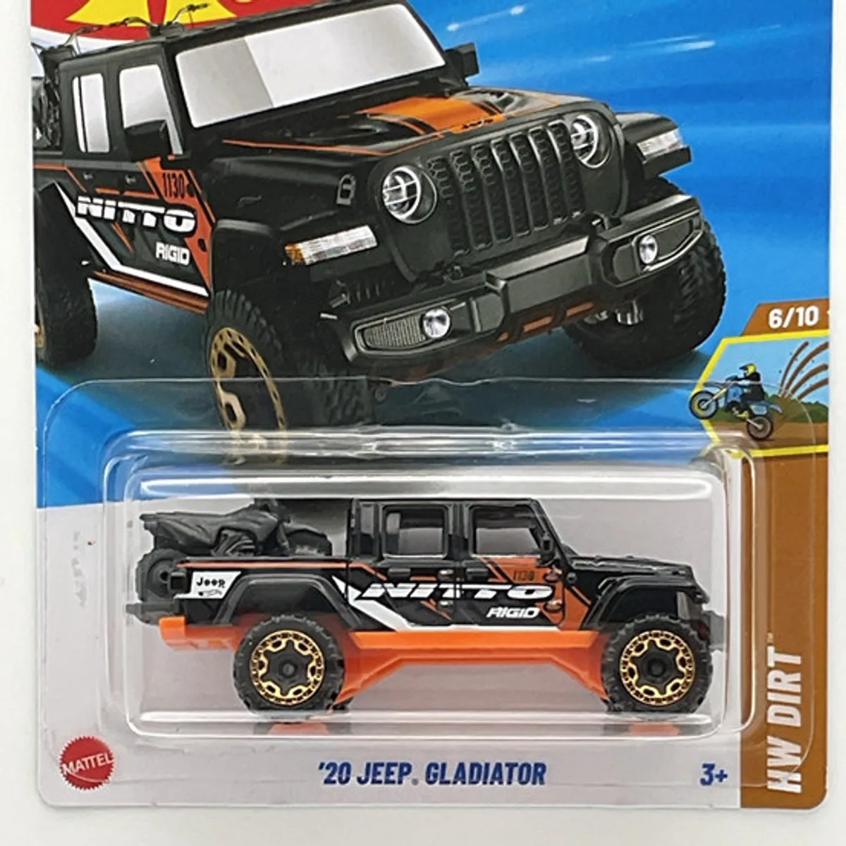 '20 JEEP GLADIATOR NITTO BLACK/ORANGE 130/250 1:64 HW DIRT 6/10 SHORD CARD by Hot Wheels in Black orange – product photo