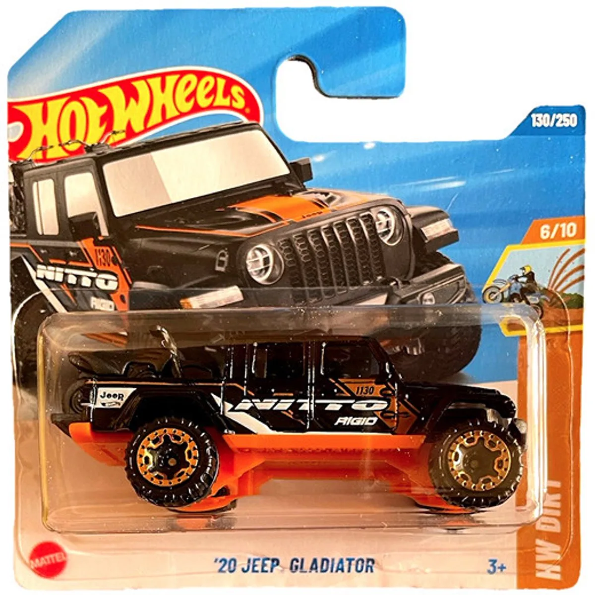 '20 JEEP GLADIATOR NITTO RIGIO 130/250 BLACK/ORANGE 1:64 HW DIRT 6/10 (2025) van Hot Wheels in Black orange – productfoto