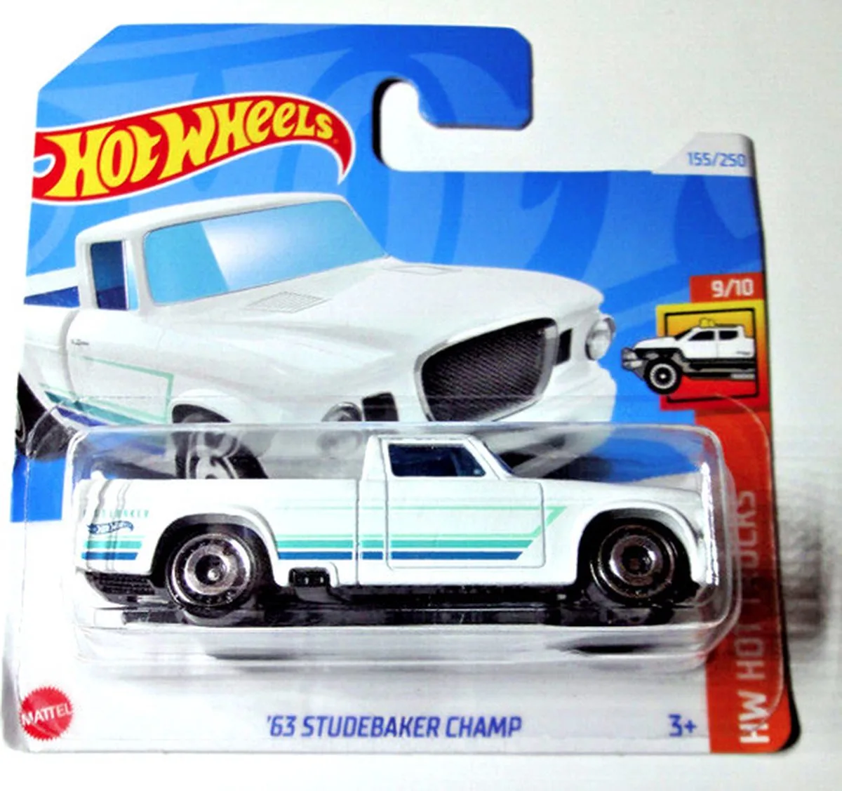'63 STUDEBAKER CHAMP WHITE 155/250 1:64 HW HOT TRUCKS 9/10 fra Hot Wheels i Hvid – produktbillede