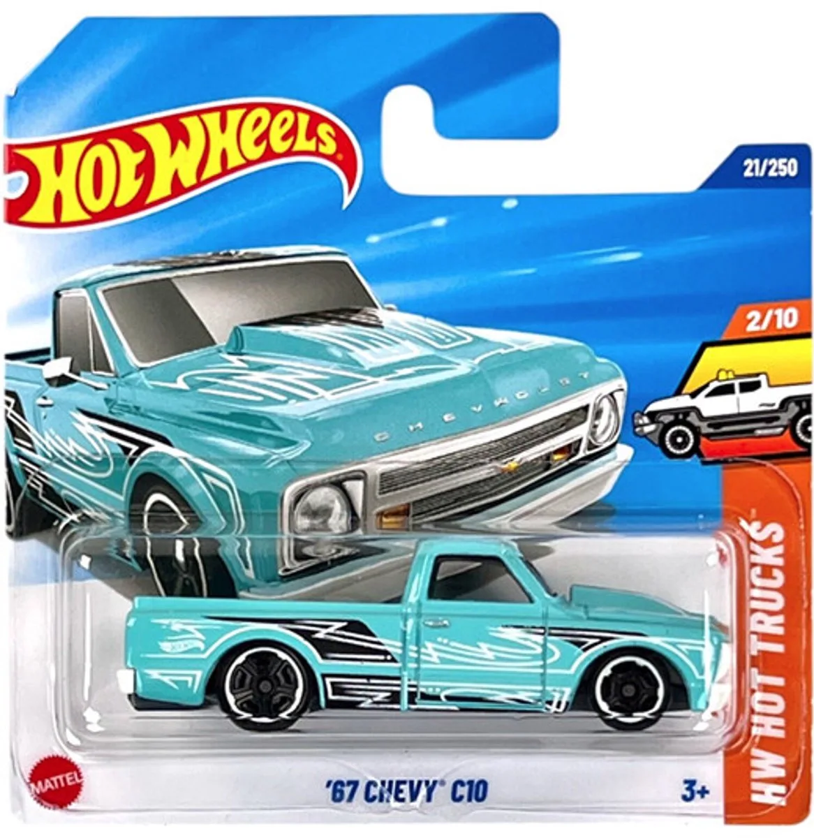 '67 CHEVY C10 21/250 1:64 HW HOT TRUCKS 2/10 de Hot Wheels en Turquoise – photo du produit