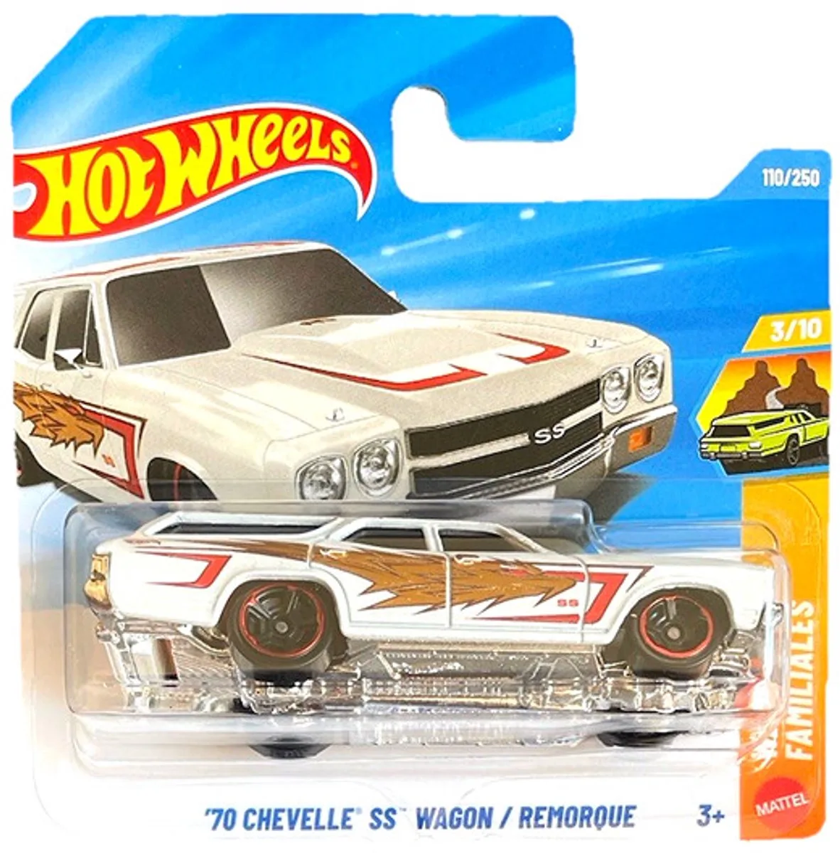 '70 CHEVELLE SS WAGON REMORQUE 110/250 HW WAGONS FAMILIALES 3/10 SHORT CARD 2026 von Hot Wheels in Flame white – Produktfoto