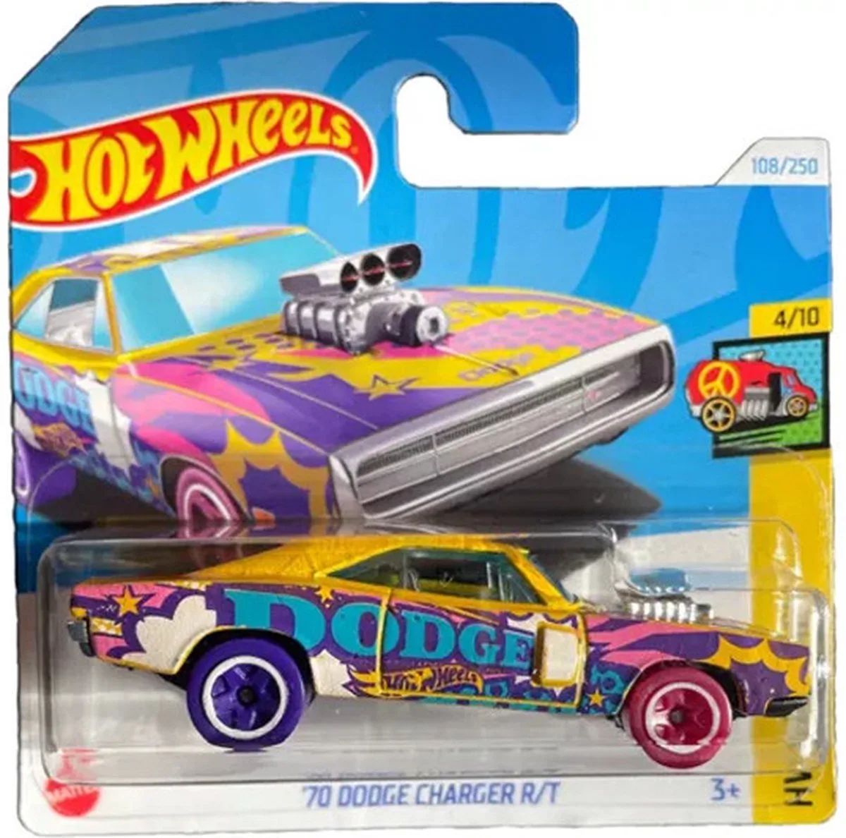 '70 DODGE CHARGER R/T 153/250 HW ART CARS 4/1 1:64 fra Hot Wheels i Lyserød, Gul – produktbillede