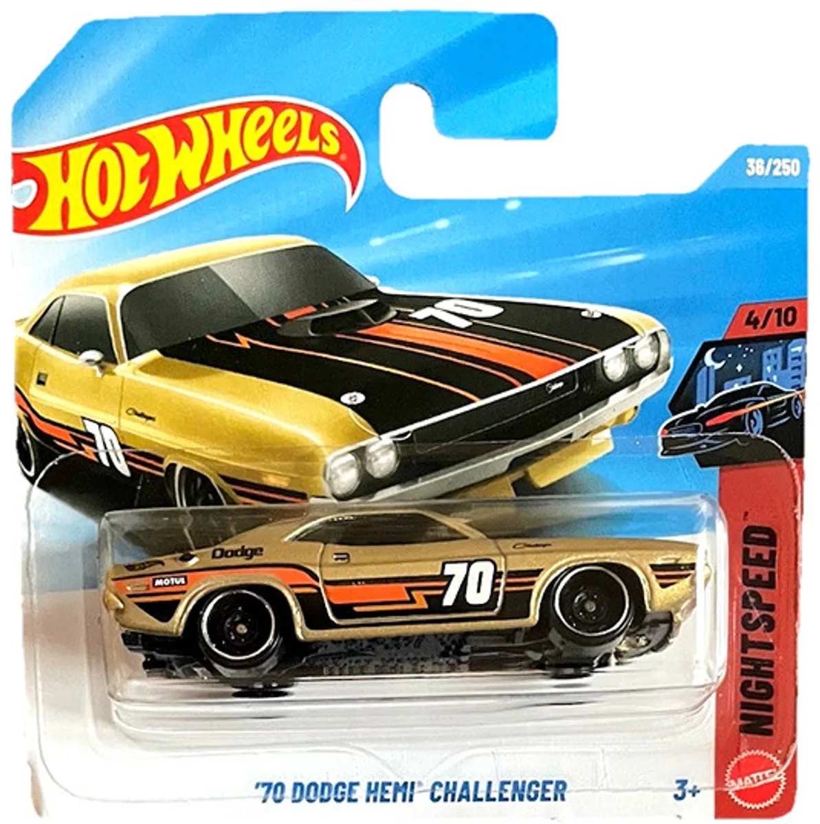 '70 DODGE HEMI CHALLENGER GOLD 4/10 NIGHT SPEED SHORT CARD 2026 fra Hot Wheels i Gold 70 – produktbillede