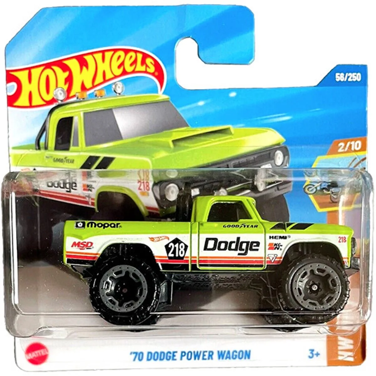 '70 DODGE POWER WAGON PICKUP TRUCK GREEN 218 HW DIRT 2/10 SHORT CARD 1:64 van Hot Wheels in Green 218 – productfoto
