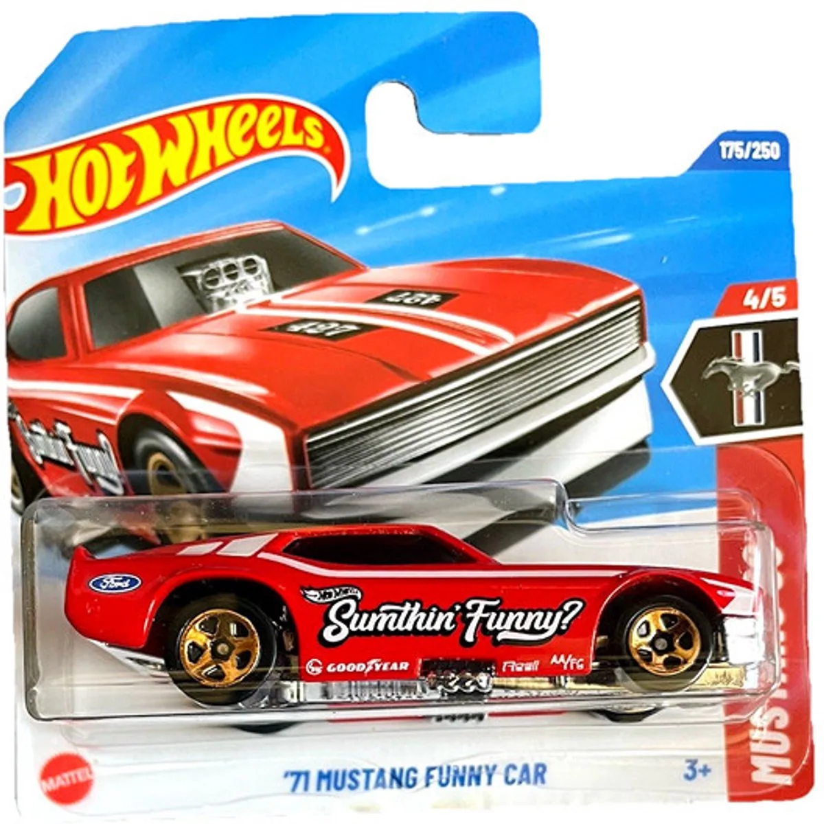 '71 MUSTANG FUNNY CAR SUMTHIN FUNNY RED175/250 1:64 HW MUSTANG 60th SHORT CARD by Hot Wheels in Funny red – product photo