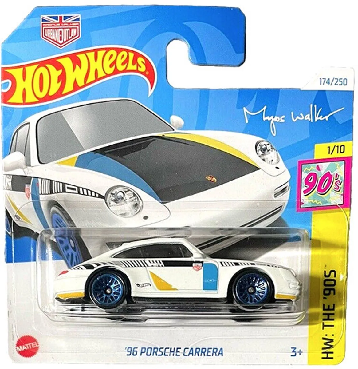 '96 PORSCHE CARRERA MAGNUS WALKER DESINGNER 174/250 (1:64) HW THE '90S 1/10 SHORT CARD by Hot Wheels in White – product photo