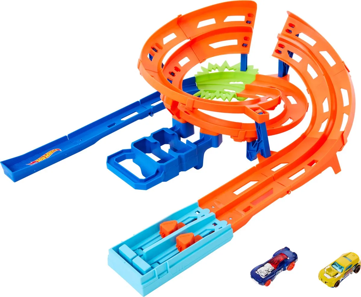 Action spiral racerbane med 2 biler fra Hot Wheels i Flerfarvet – produktbillede