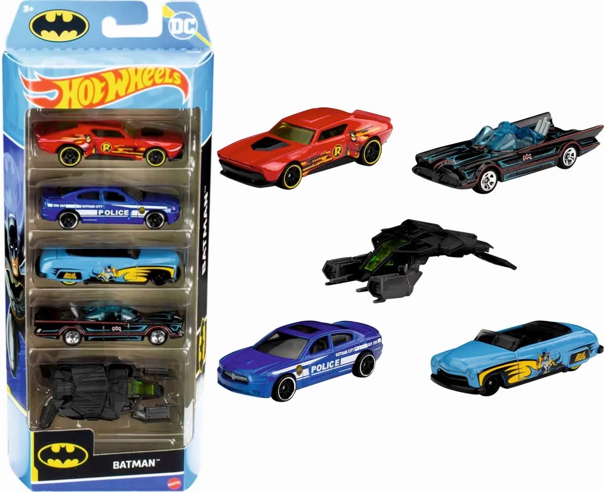 Batman 5-pack Auto's HLY68 - 5 stuks fra Hot Wheels i Lyseblå – produktbillede