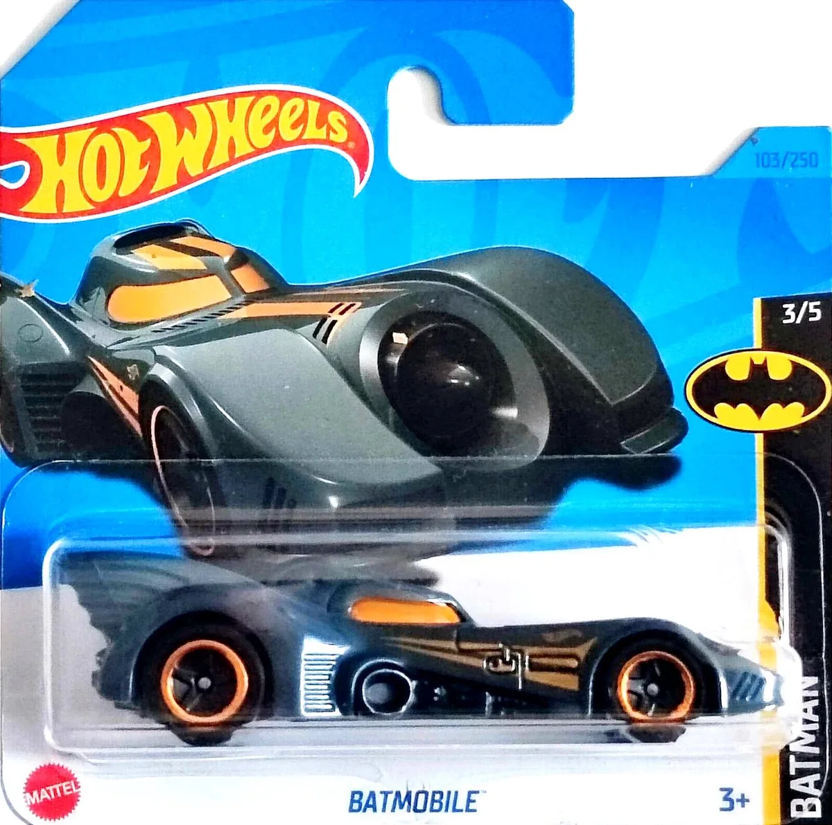 BATMAN BATMOBILE 103/250 (1:64) HW BATMAN 3/5 SHORT CARD van Hot Wheels in Grijs – productfoto