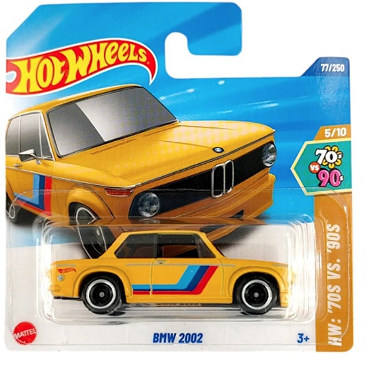 BMW 2002 77/250 1:64 HW '70VS'90S SHORT CARD 2025 van Hot Wheels in M3 yellow – productfoto