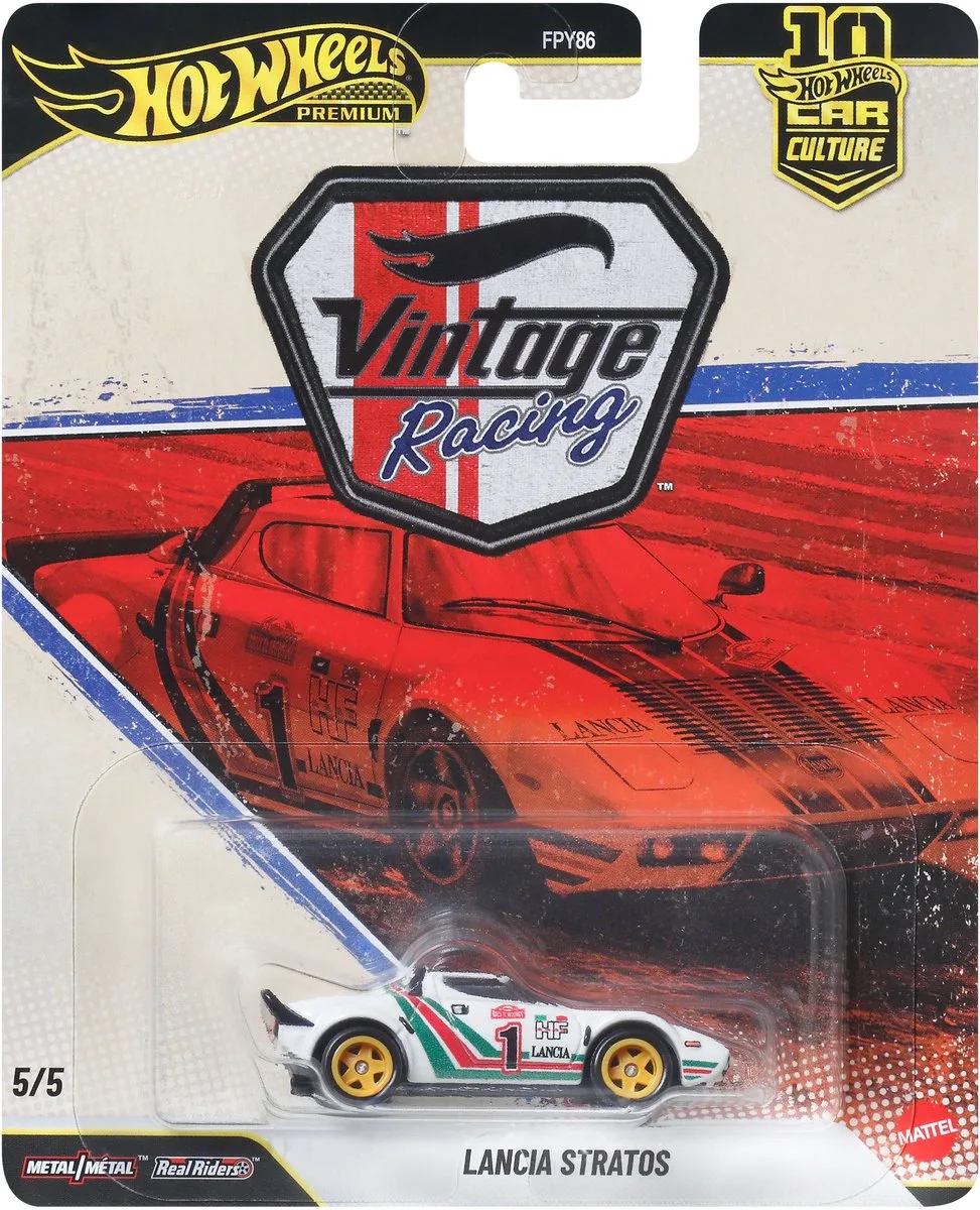 Car Culture Premium, metalen speelgoed, Lancia Stratos op schaal 1:64, Vintage Racing fra Hot Wheels i Flerfarvet – produktbillede