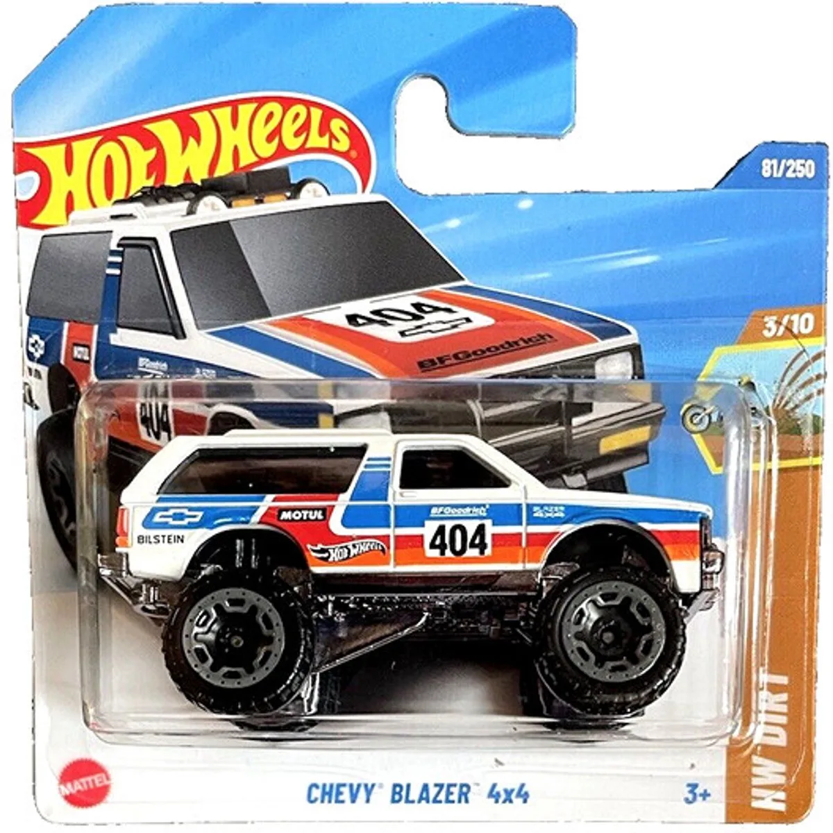 CHEVY BLAZER 4x4 404 BILSTEIN WHITE/CHROME 81/250 HW DIRT 3/10 1:64 SHORT CARD 2025 von Hot Wheels in White chrome – Produktfoto