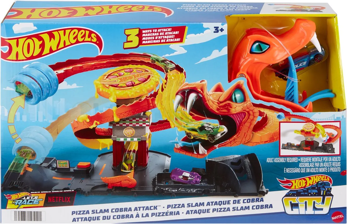 City Cobra Pizza Aanval Racebaan met Auto från Hot Wheels i Hot Wheels City Cobra Slam Pizza Attack – Racebaan – produktbild