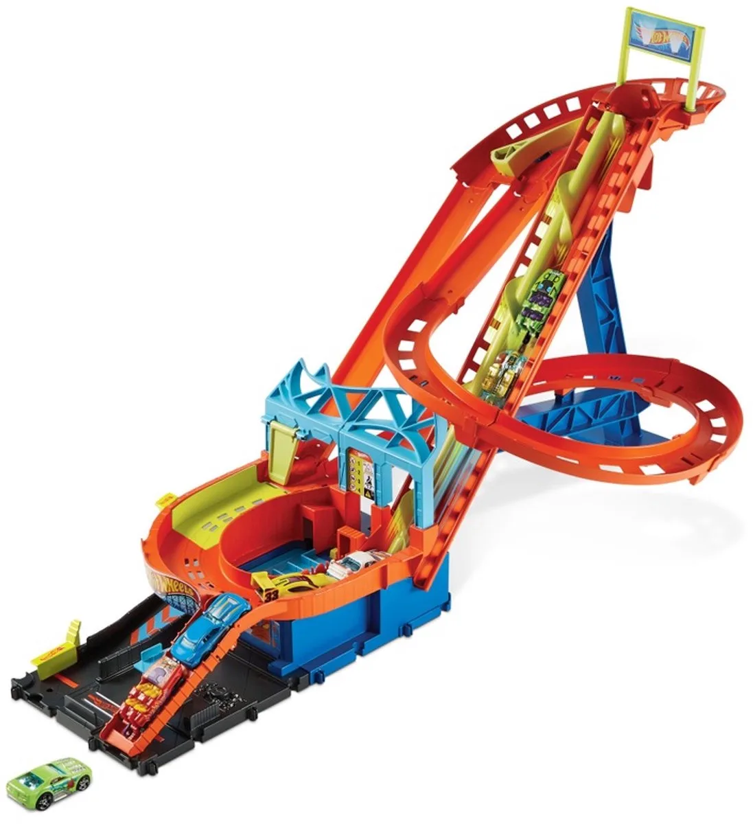 City - Roller Coaster Rally Racebaan - Inclusief 5 Auto's - Speelgoed vanaf 4 Jaar - Speelgoed Auto - Speelgoed Autos Jongens - Autootjes - Hotweels de Hot Wheels en Roller Coaster Rally + 5 Auto's. – photo du produit