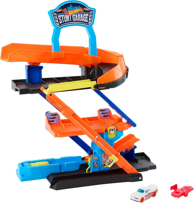 City Transformerende Stuntgarage speelset en metalen speelauto de Hot Wheels en Multicolore – photo du produit