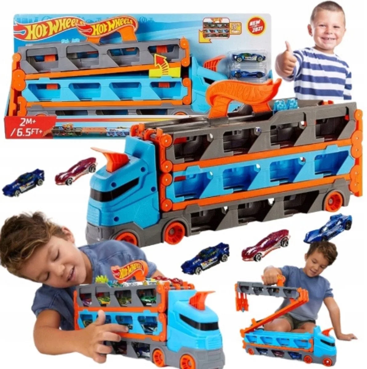 City Transporter Racebaan 2-in-1 met 3 Auto's de Hot Wheels en Bleu – photo du produit