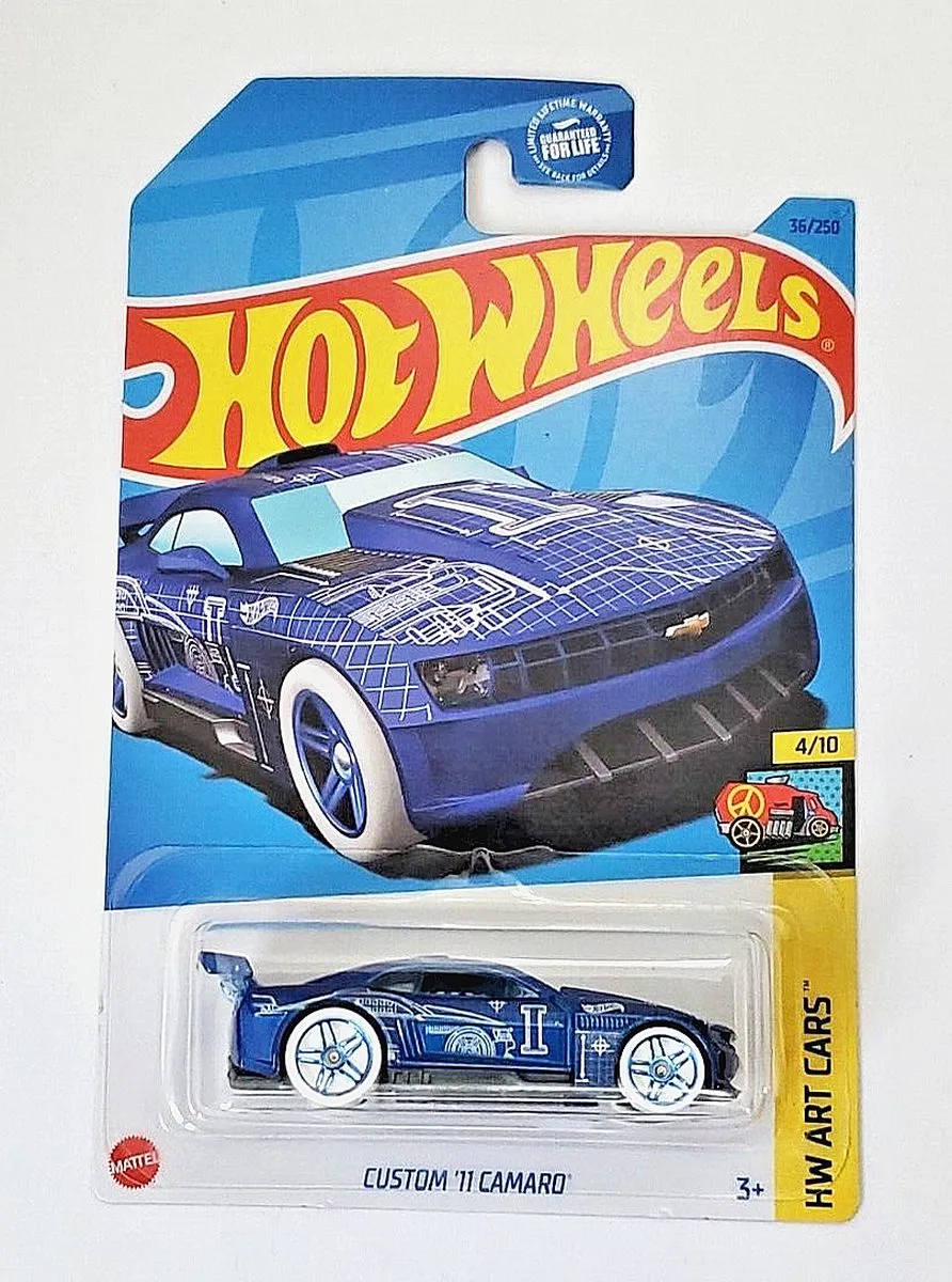 Custom 11 Camaro - Die Cast 7 cm - Voertuig - Spaar ze allemaal de Hot Wheels en Metalic blue – photo du produit