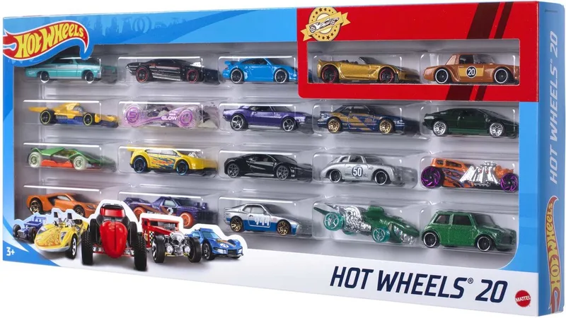 Diecast Cadeauset met 20 Auto's – 20-Pack Speelgoedvoertuig van Hot Wheels in 20 Auto's – productfoto