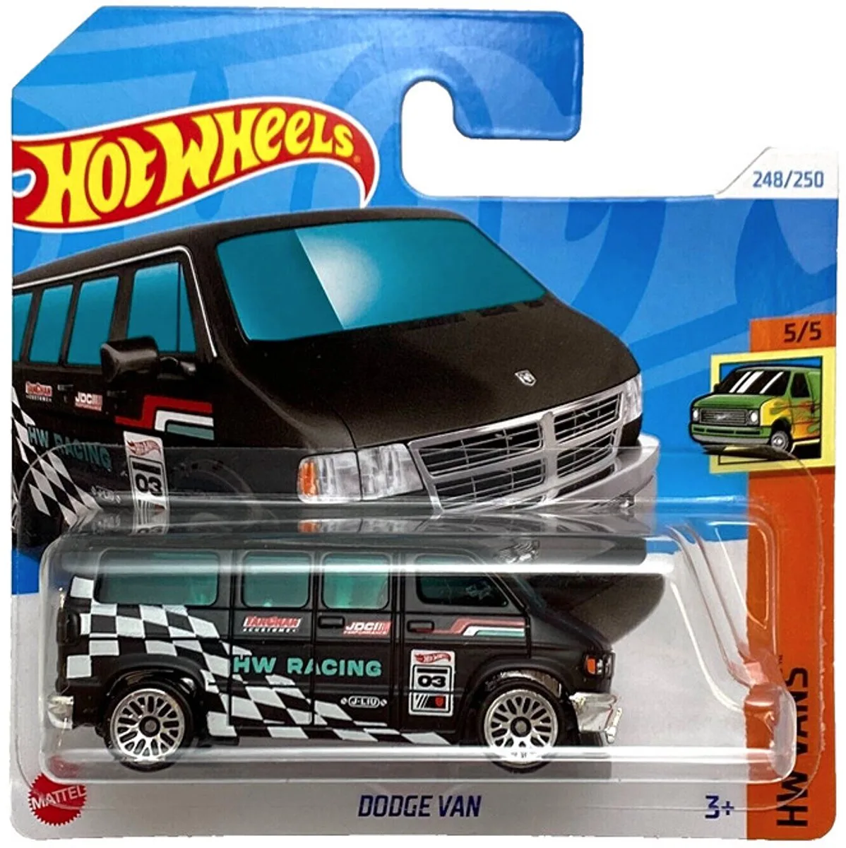 DODGE RAM VAN 248/250 1:64 HW VANS 5/5 SHORT CARD 2024 van Hot Wheels in Zwart – productfoto