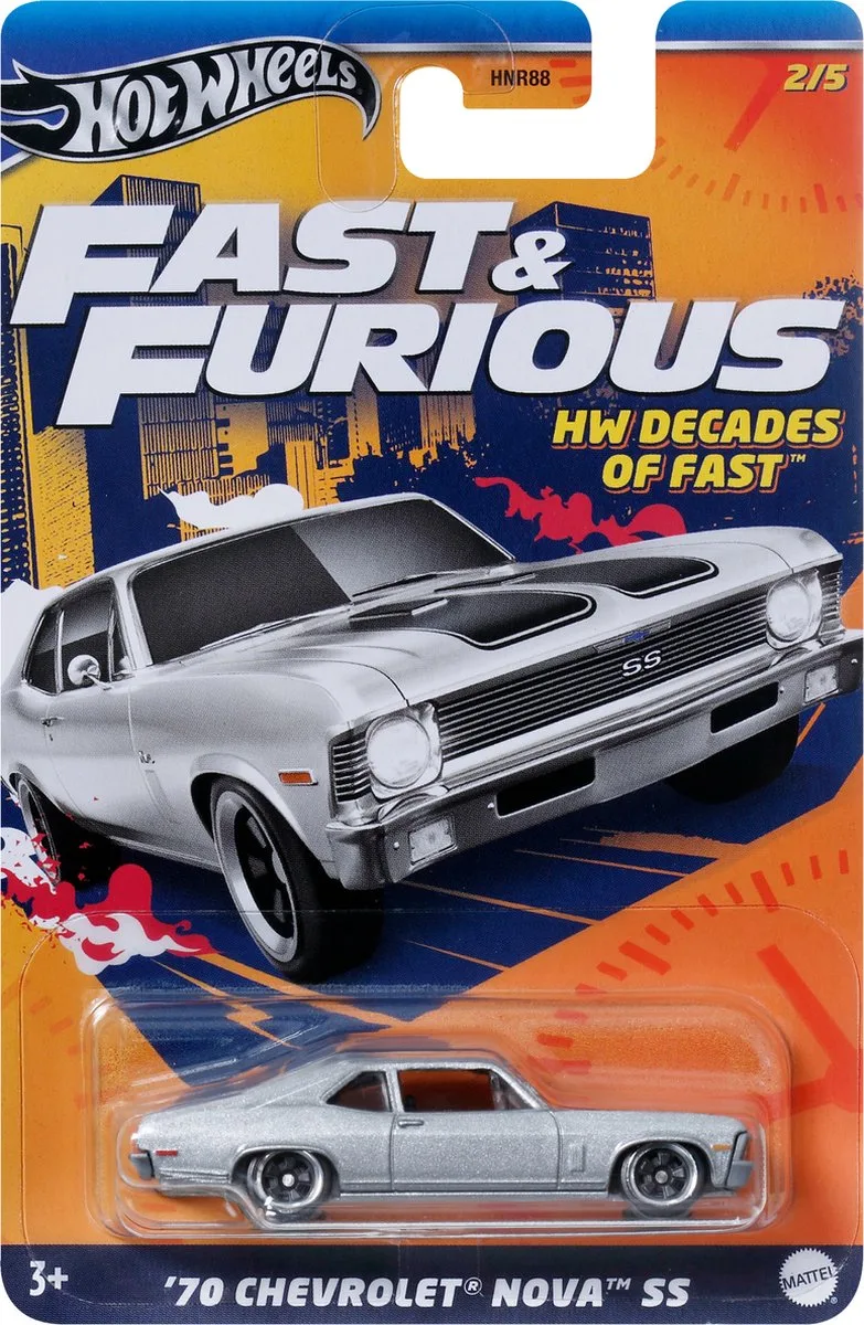 Fast & Furious HRW42 70 Chevrolet Nova SS 2/5 speelgoedvoertuig van Hot Wheels in Grijs – productfoto