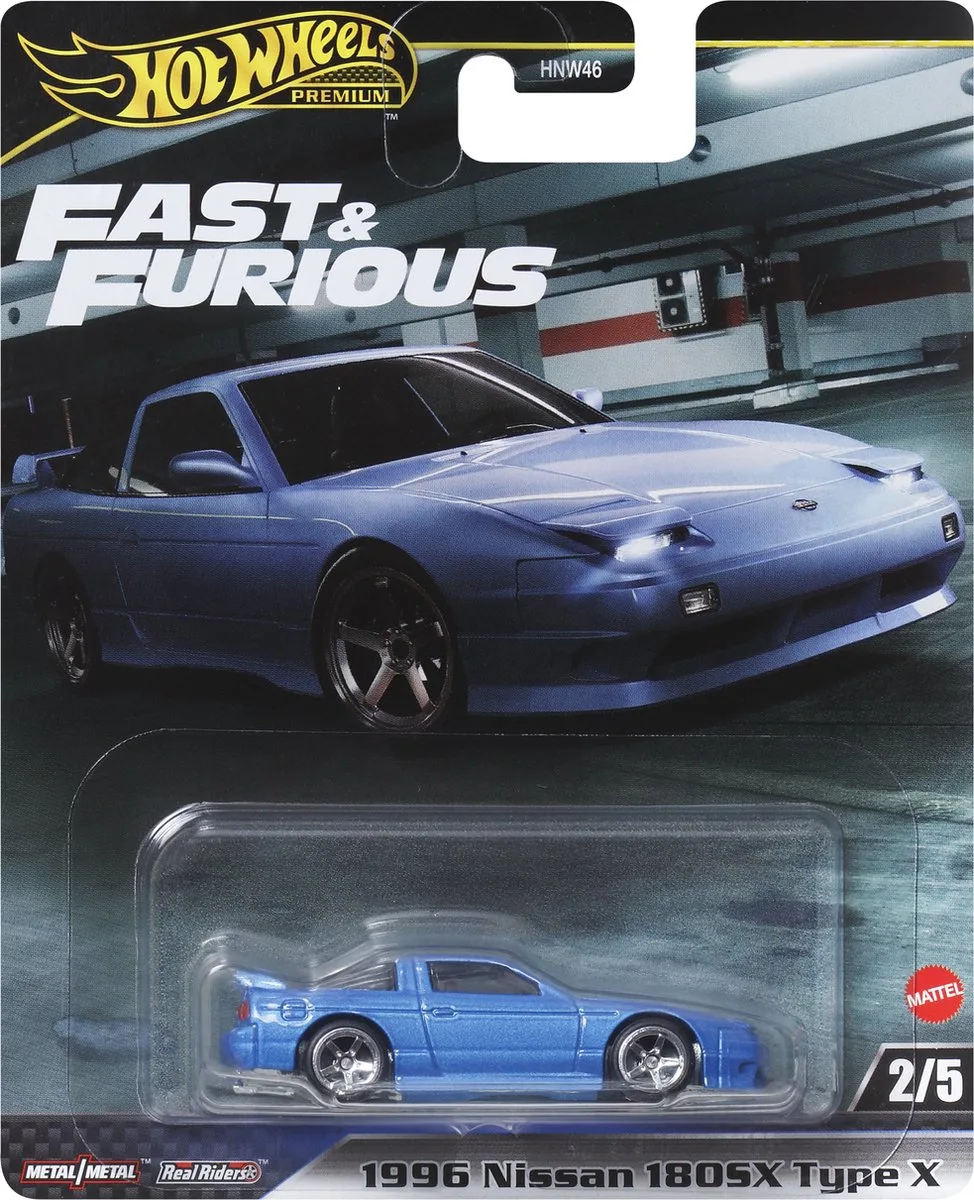 Fast & Furious HVR62 speelgoedvoertuig 1996 Nissan 180 SX Type X 2/5 fra Hot Wheels i Blå – produktbillede
