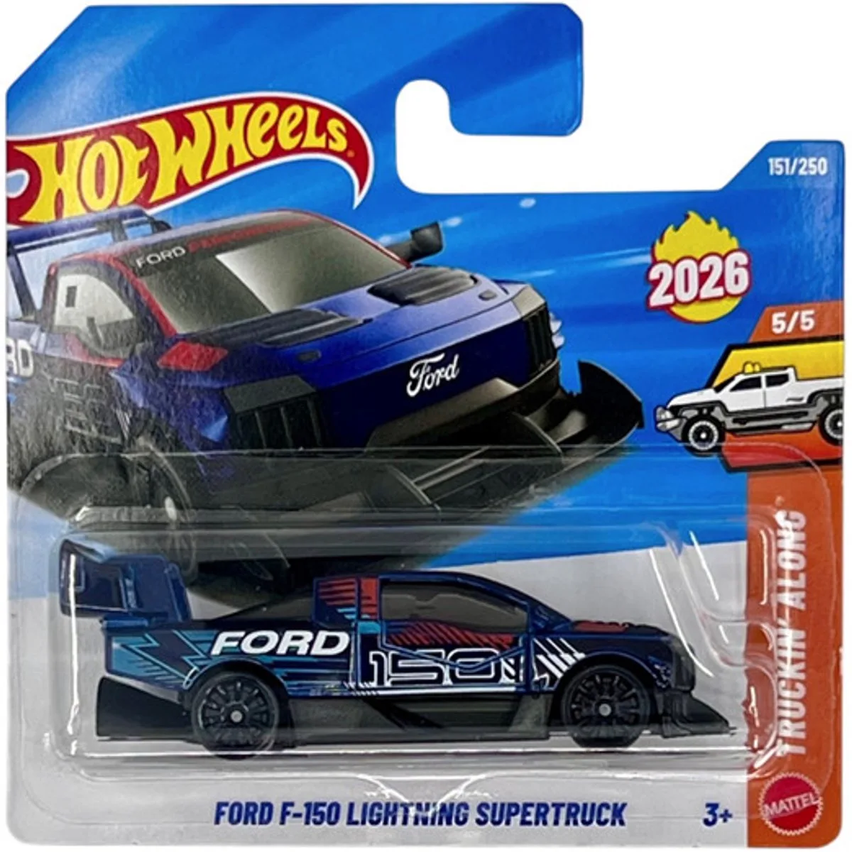 FORD F-150 LIGHTNING SUPERTRUCK 151/250 HW TRUKIN 'ALONG 5/5 SHORT CARD 2026 de Hot Wheels en Dark blue metalic – photo du produit