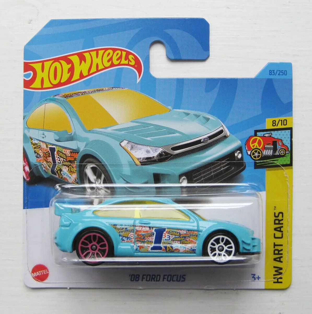 FORD FOCUS '08 83/250 1:64 TURQOISE HW ART CARS 08/10 SHORT CARD de Hot Wheels en Turqoise 08, 10 – photo du produit