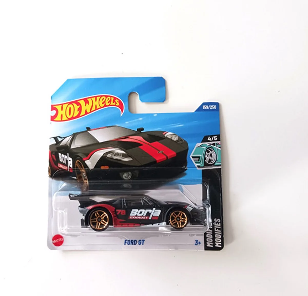 FORD GT BORLA EXHAUST 159/250 HW MODIFIED 4/5 1:64 SHORT CARD 2025 van Hot Wheels in Zwart – productfoto