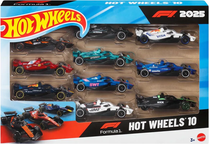 Formula 1 Set van 10 speelgoedauto's van elk 2025 F1 Racing Team de Hot Wheels en Formula 1 2025 Set van 10 – photo du produit
