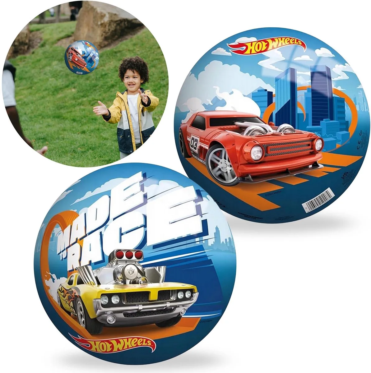 Gekleurde rubberen bal 23 cm, lichtgewicht, STRANDBAL, OM TE SPELEN, VOOR KINDEREN VANAF 10 MAANDEN van Hot Wheels in Meerkleurig – productfoto