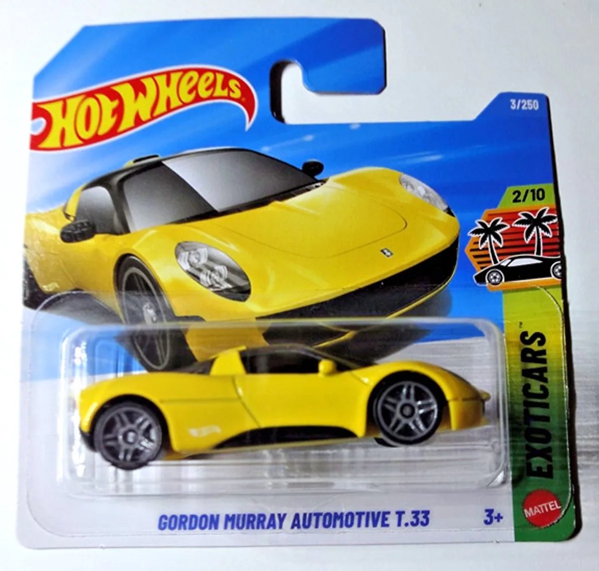 GORDON MURRAY AUTOMOTIVE T.33 COMPETIZIONE 3/250 EXOTICARS 2/10 SHORT CARD 2026 från Hot Wheels i Gul – produktbild
