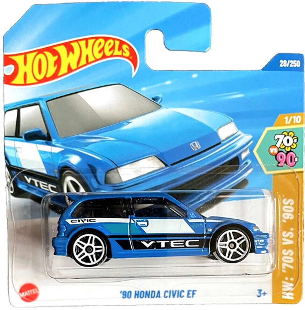HONDA '90 CIVIC - EF V-TECH 28/250 - 1:64 HW '70S VS '90S (HYW81-N521) SHORT CART fra Hot Wheels i Blue white – produktbillede